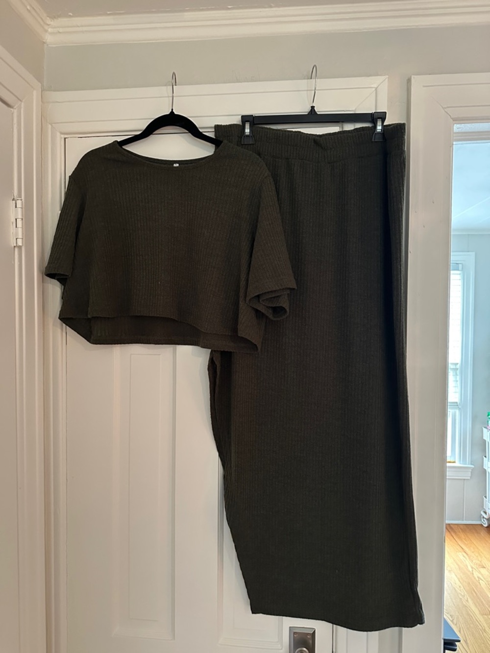 Olive Ribbed Maxi Skirt & Crop Top Set - Women Pants & Jumpsuits